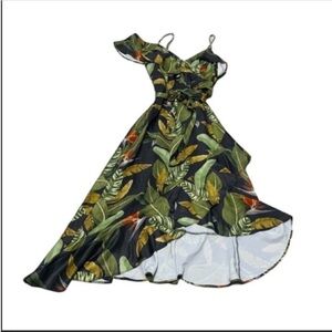 NWT SHILLA tropical print asymmetrical one shoulder ruffle waist tie dress. XS